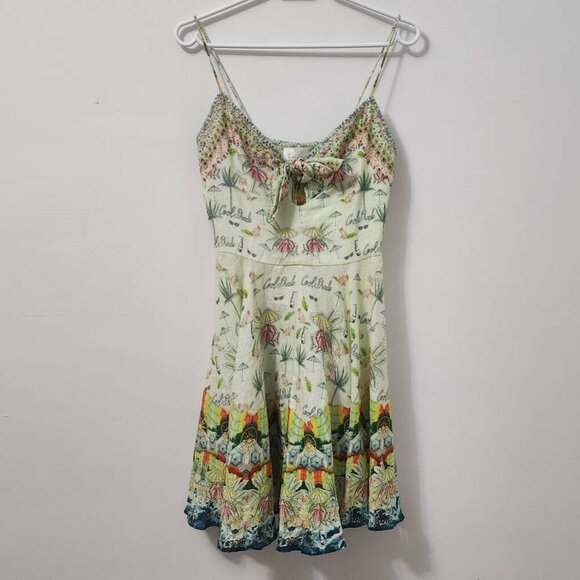 Camilla Sundowners Short Linen Dress With Tie Front Size XS NWT b162 - Picture 3 of 14